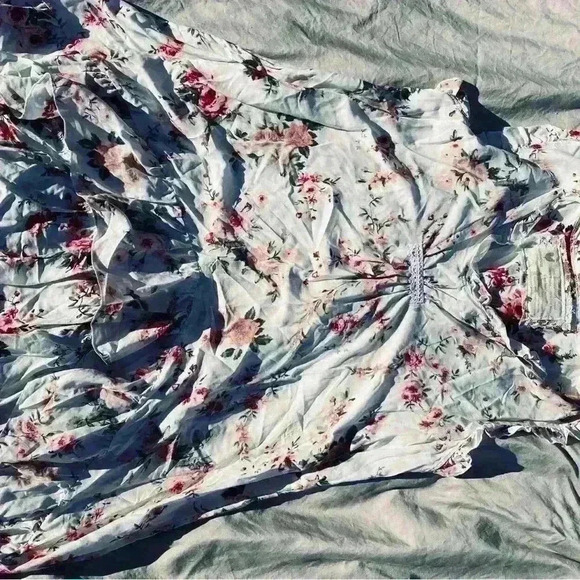 Farm House Frocks Top M Handkerchief Hem Boho Floral Sheer Oversized - Picture 13 of 16